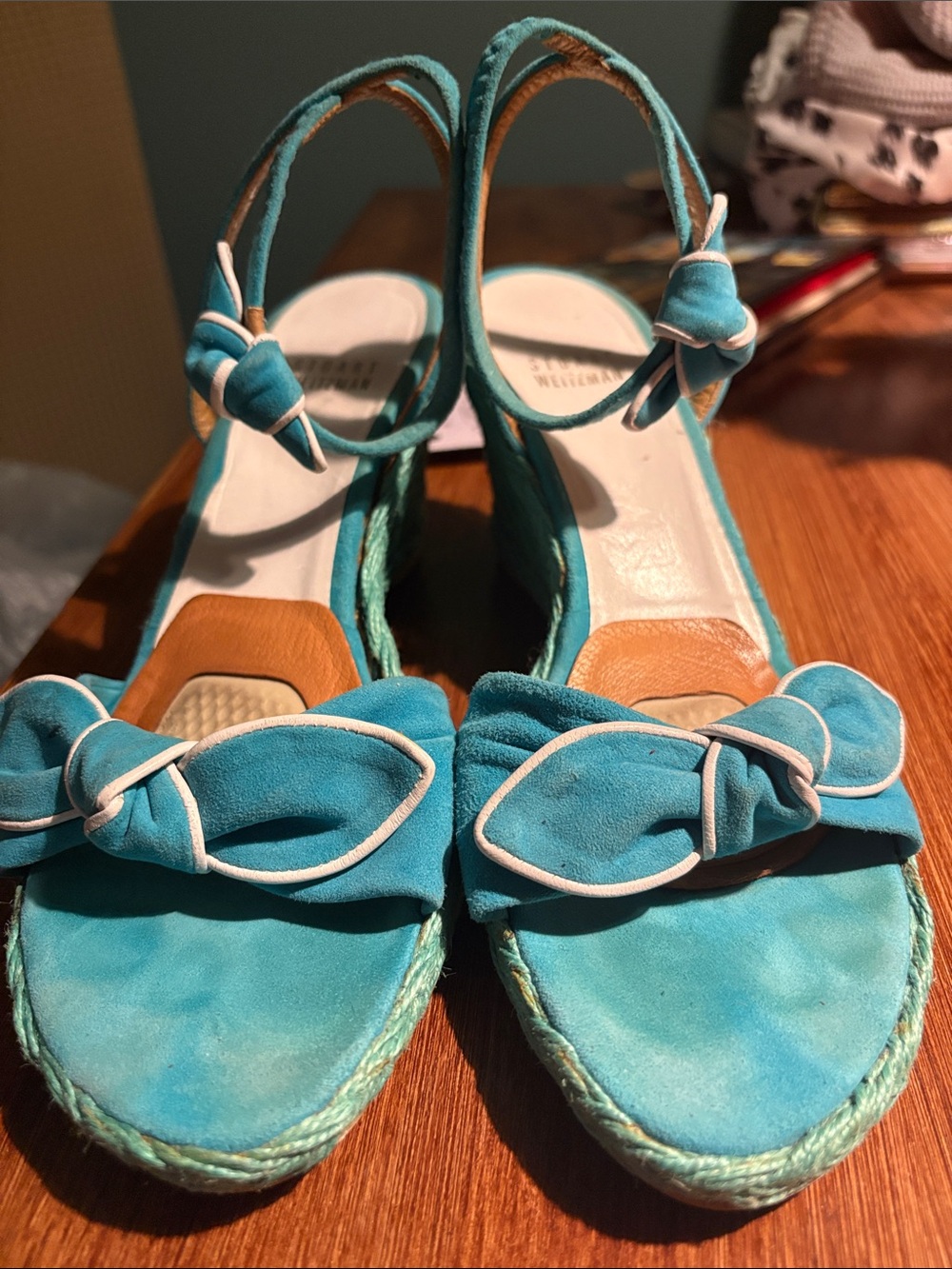 Stuart Weitzman Turquoise Wedge Espadrille Sandals